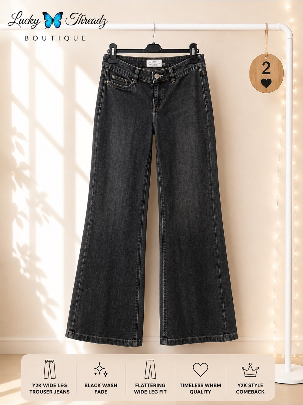 White House Black Market Blanc Vintage Y2K Black Wash Wide Leg Jeans Size 2